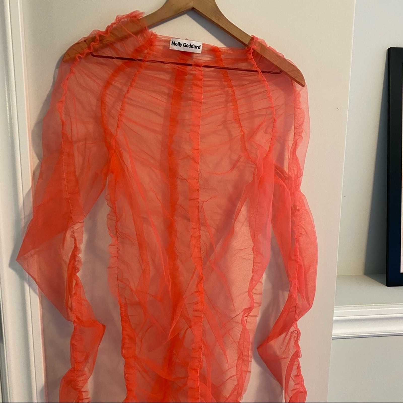 Molly Goddard Hot Pink Mesh Nylon Organza Long Sleeve Mini Dress Small — image 4 of 8